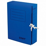 Папка архивная с завязками Staff (А4, корешок 75мм, до 700л., 2 завязки, картон) синяя (128870)