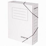 Папка на резинках картонная Staff (А4, корешок 75мм, до 700л., микрогофрокартон) белая (128878), 20шт.