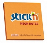 Стикеры (самоклеящийся блок) Hopax Stick'n, 76x76мм, оранжевый неон, 100 листов