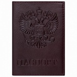 Обложка для паспорта Brauberg, натуральная кожа "Virginia", тиснение "Герб", темно-бордовая