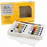 Краски акриловые 9 цветов Winsor&Newton "Galeria", 60мл/туба, доска, палитра, медиум для блеска, 2 кисти (2190518)