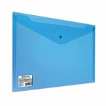 Папка-конверт на кнопке Brauberg (А4, до 100л., 180мкм, пластик плотный) прозрачная синяя (224813)