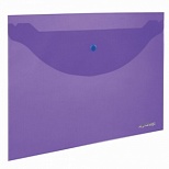 Папка-конверт на кнопке Юнландия (А4, до 100 листов, 180мкм) прозрачная, фиолетовая