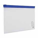 Папка-конверт на молнии Brauberg (евро, 250х135мм, пластик) прозрачная, молния синяя (226032)