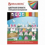 Бумага цветная мелованная Brauberg "Зайчата" (10 листов, 10 цветов, А4, на скрепке, 200х275мм) (129926), 80 уп.