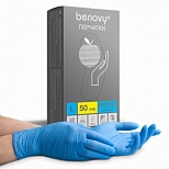 Перчатки одноразовые нитриловые смотровые Benovy Nitrile Chlorinated, размер L, голубые, 50 пар в упаковке