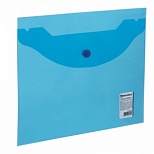 Папка-конверт на кнопке Brauberg (А5, 240х190мм, 150мкм, пластик) прозрачная синяя (224027)