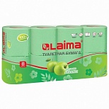 Бумага туалетная 2-слойная Лайма, зеленая (яблоко), 19м, 8 рул/уп (128723)