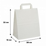 Крафт-пакет бумажный белый с плоскими ручками, 28x15x32см, 70 г/кв.м, био, 250шт.