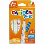 Набор фломастеров 6 цветов Carioca Baby (линия 3мм, смываемые, утолщенные) картонная упаковка (42813), 24 уп.