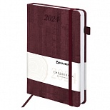 Ежедневник датированный на 2024 год А5 Brauberg "Wood", держатель для ручки, бордовый, 168 листов, кожзам "под дерево", 138х213мм (114900)