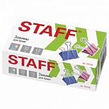 Зажимы для бумаг металлические Staff (32мм, до 140 листов, цветные) в картонной коробке, 12шт. (225158)