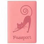 Обложка для паспорта Staff, мягкий полиуретан, тиснение "Кошка", персиковая, 5шт. (237615)