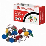 Кнопки канцелярские Brauberg, d=10мм, цветные, 50шт., картонная упаковка (220554), 100 уп.