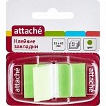Клейкие закладки пластиковые Attache, зеленый по 25л., 25х45мм