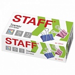 Зажимы для бумаг металлические Staff (25мм, до 100 листов, цветные) в картонной коробке, 12шт. (225157)