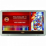 Карандаши цветные художественные 72 цвета Koh-I-Noor Polycolor (L=175мм, D=7мм, d=3,8мм, 6гр) метал. коробка (3827072001PL)