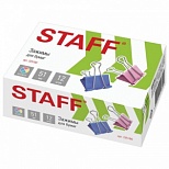 Зажимы для бумаг металлические Staff (51мм, до 230 листов, цветные) в картонной коробке, 12шт. (225160), 60 уп.