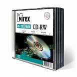 Оптический диск CD-RW Mirex 700Mb, 12x, slim case, 5шт.
