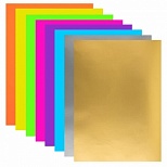 Бумага цветная мелованная флуоресцентная Юнландия (8 листов, 8 цветов, А4, скрепка, 200х280мм) (129545), 80 уп.