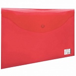 Папка-конверт на кнопке Brauberg (А4, до 100л., 150мкм, пластик) прозрачная красная (221636)