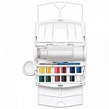 Краски акварельные 12 цветов Winsor&Newton "Cotman Field Plus", 12 мал. кюв. + аксессуары (кисть, фляжка), пласт. коробка (390374)