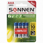 Батарейка Sonnen AAA/LR03 (1.5 В) алкалиновая супер (блистер, 4шт.) (451096)