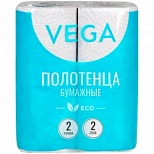 Полотенца бумажные 2-слойные Vega, рулонные, 12м, серые, 2 рул/уп (315623), 12 уп.