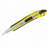 Нож канцелярский 9мм Berlingo Razzor 300, auto-lock, металл. направл., мягкие вставки, желтый, европодвес (BM4131_b)