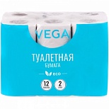 Бумага туалетная 2-слойная Vega Эко, белая, 15м, 12 рул/уп (315617)