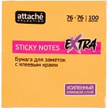 Стикеры (самоклеящийся блок) Attache Selection Extra, 76х76мм, неоновые оранжевые, 12 блоков по 100 листов