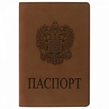Обложка для паспорта Staff, мягкий полиуретан, тиснение "Герб", светло-коричневая, 5шт. (237609)