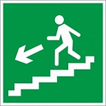Знак эвакуационный ГАСЗНАК E14 Направление к эвакуац.выходу по лестнице вниз, левосторонний (пленка ПВХ, 200х200мм, фотолюмин.) 1шт.