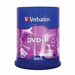 Оптический диск DVD+R Verbatim 4.7Gb, 16x, cake box, 100шт. (43551)