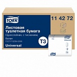 Бумага туалетная для диспенсера листовая 1-слойная Tork Т3 Universal, 49 пачек по 250 листов (114272)