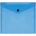 Папка-конверт на кнопке Стамм (А5 (190x240мм), 150мкм, пластик) прозрачная, синяя (ММ-32277), 10шт.