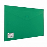 Папка-конверт на кнопке Brauberg (А4, до 100л., 200мкм, пластик) непрозрачная зеленая (221363)