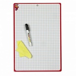 Доска-планшет маркерная пластиковая Attache (А3, 29.7x42см, с маркером и салфеткой, клетка, красная рама)