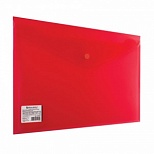Папка-конверт на кнопке Brauberg (А4, до 100л., 180мкм, пластик плотный) прозрачная красная (224812)
