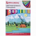 Бумага цветная мелованная Brauberg "Путешествие" (24 листа, 24 цвета, на скрепке, 200х280мм) (129929), 60 уп.